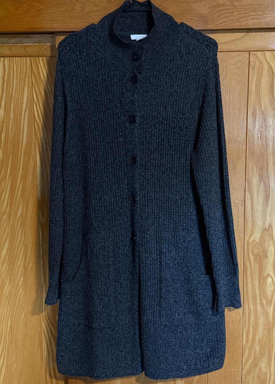 J.Jill Charcoal Gray Marled Knit Long Cardigan Sweater, M